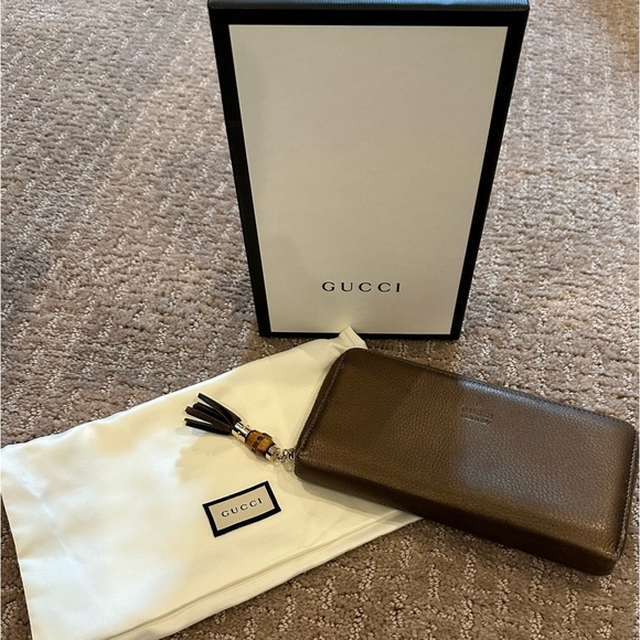 Gucci Metallic Bronze Leather Bamboo Continental Wallet w/Dust Bag and Box EUC - Picture 1 of 5